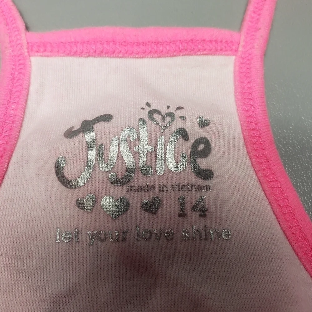 justice girls pink spaghetti strap tank top size 14